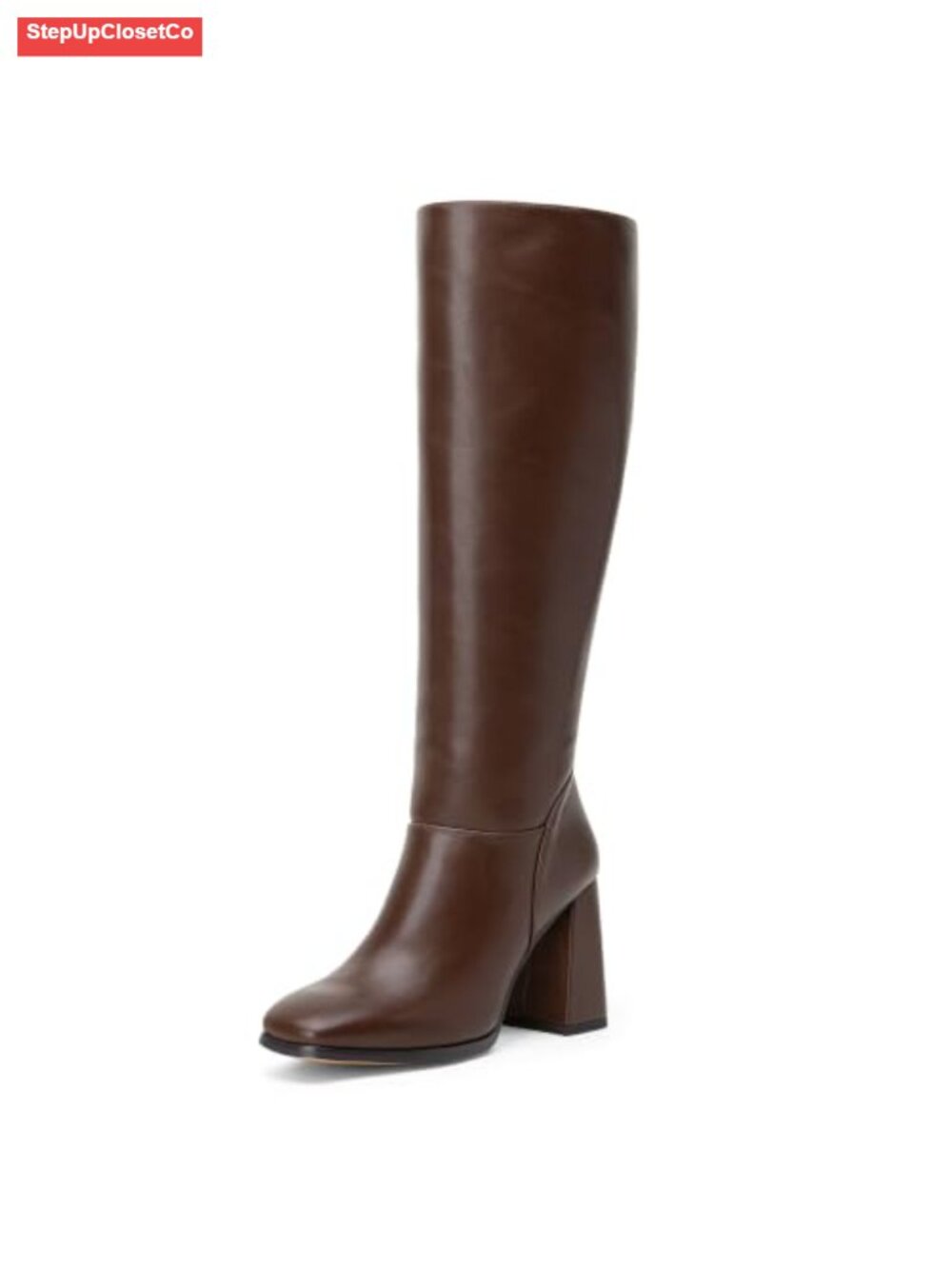 Knee High Chunky Square Toe Block Heel Boots Side Zip Women